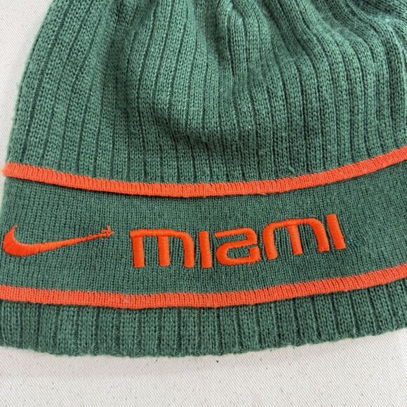 Miami Hurricanes Beanie Hat Knit Nike Orange Green Mens One Size - Picture 3 of 7